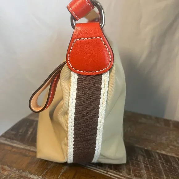 Vintage Coach Hampton Khaki Nylon & Red Orange Leather Mini Bag - Picture 3 of 7